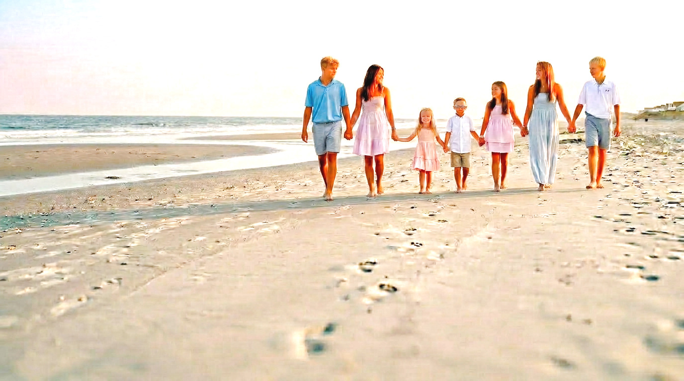 Family at the New Jersey shoreline at golden hour